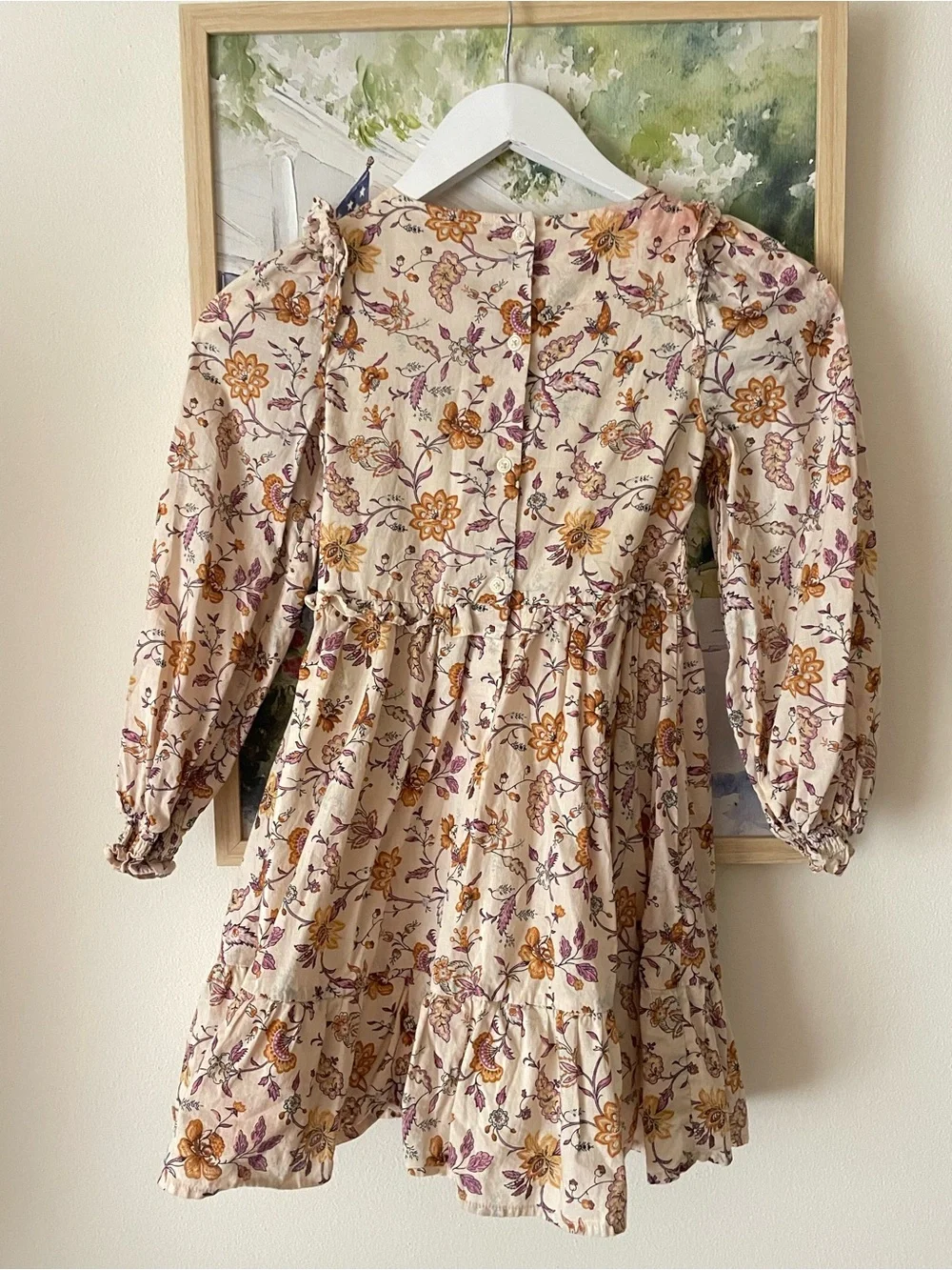 Janie and Jack Girls The Cleo Seedpear Floral Smocked Long Sleeve Dress Size 8